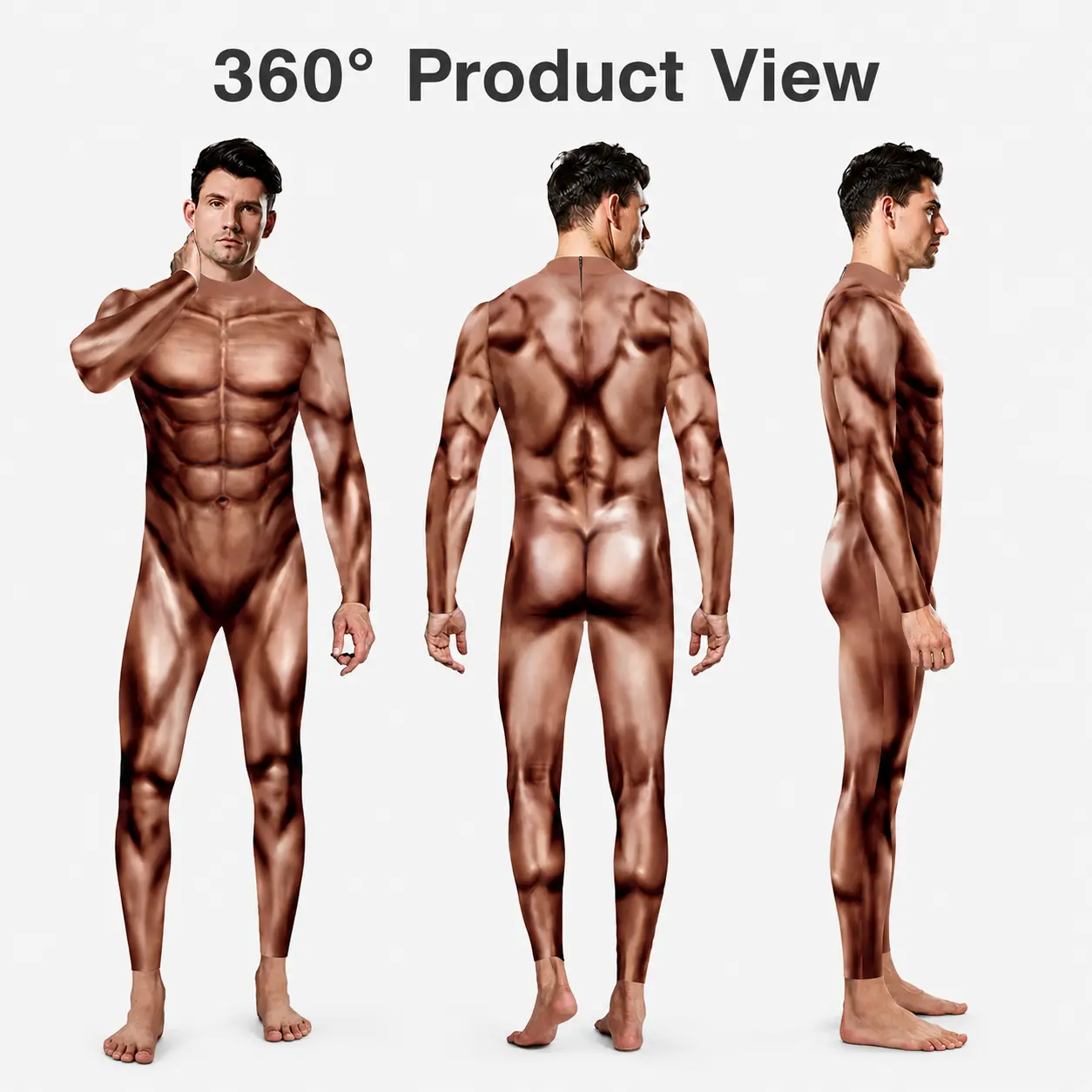 Men’s Realistic Muscle Print Bodysuit, Full Body Anatomy Costume with Front and Back Graphic, Long Sleeve One Piece Halloween Cosplay Outfit for Party, Stage Performance, Photo Shoot and Theme Events