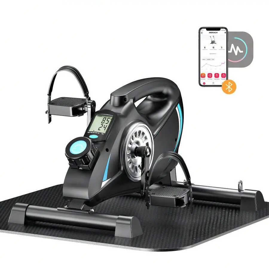 Under Desk Bike Pedal Exerciser, Smooth Foot Desk Cycle With 2 Resistance Bands & Non-Slip Mat,Quiet Magnetic Mini Exercise Bike With  App For Arm