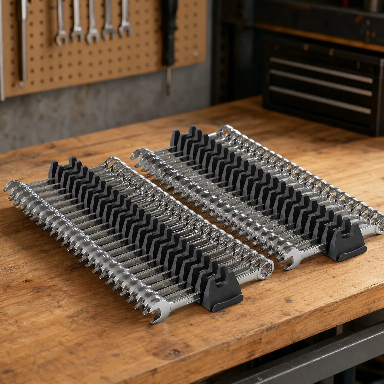 48PCS Magnetic Modular Wrench Organizer Set - Tool Drawer Storage Rack with Metric & SAE Labels, Magnetic Wrench Holder, Perfect Gift for Men, Father, Boyfriend, DIYers & Mechanics (Black)