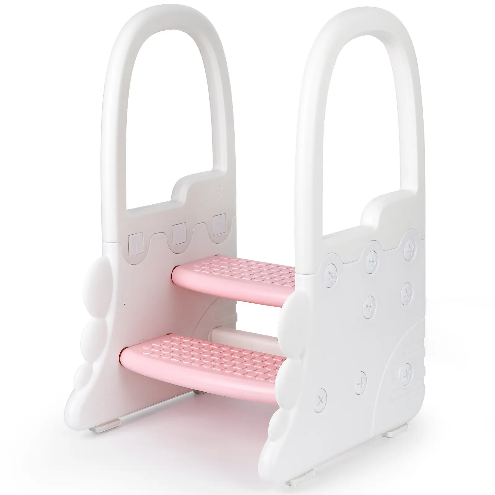 Non-Slip Handles & Sturdy Design 2 Step Toddler Step Stool - Plastic Kids Stool for Bathroom Basin, Kitchen Counter & Potty Training - Grey and White