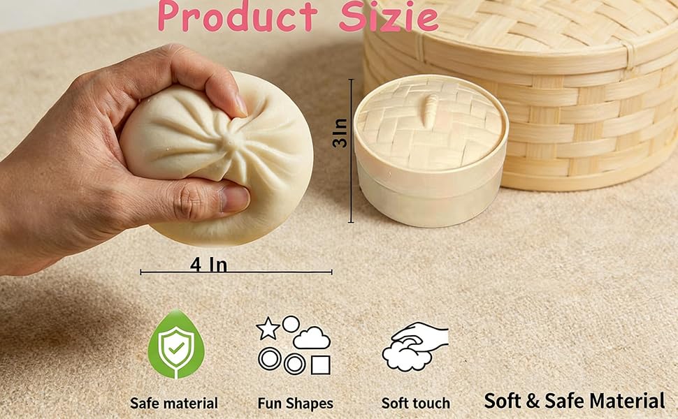 Dumpling Squishies, Glitter Dumpling Stress Relief Toys Box, Colorful Dumplings Stress Balls Fidget Sensory Toy, Easter Basket Stuffers, Stocking Stuffers with Food Steamer Stretchy Desk Toys