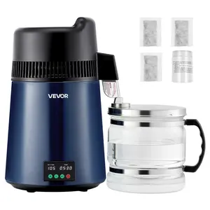VEVOR Water Distiller, 6L 1.6 Gallon Larger Pure Water Purifier Filter For Home Table Countertop, 900W Glass Pot Distilled Maker, Stainless Steel Body Drinking Machine to Make Clean Waters, Blue-Blac