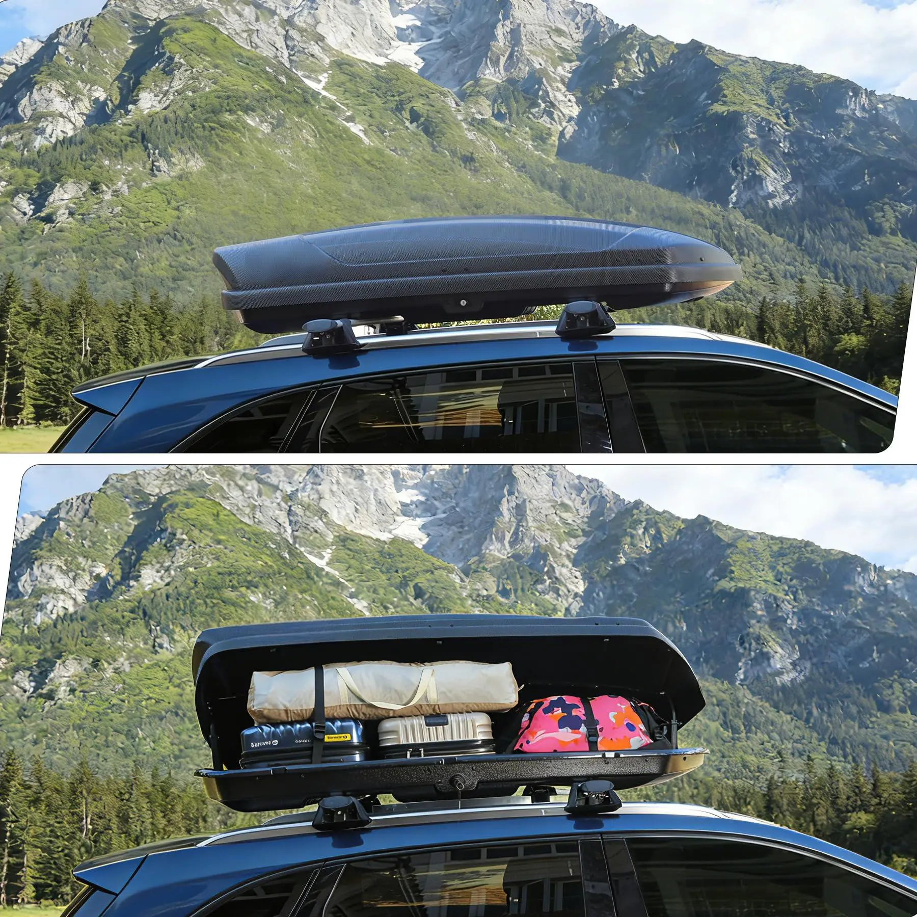 4 Cubic Foot Hard Shell Rooftop Cargo Box, Lockable ABS Car Top Carrier - Dual-Side Opening - Secure Straps & Keys - Waterproof Aerodynamic Luggage Storage - Fits SUV, Truck, Travel & Camping - Black Waterdrop Texture
