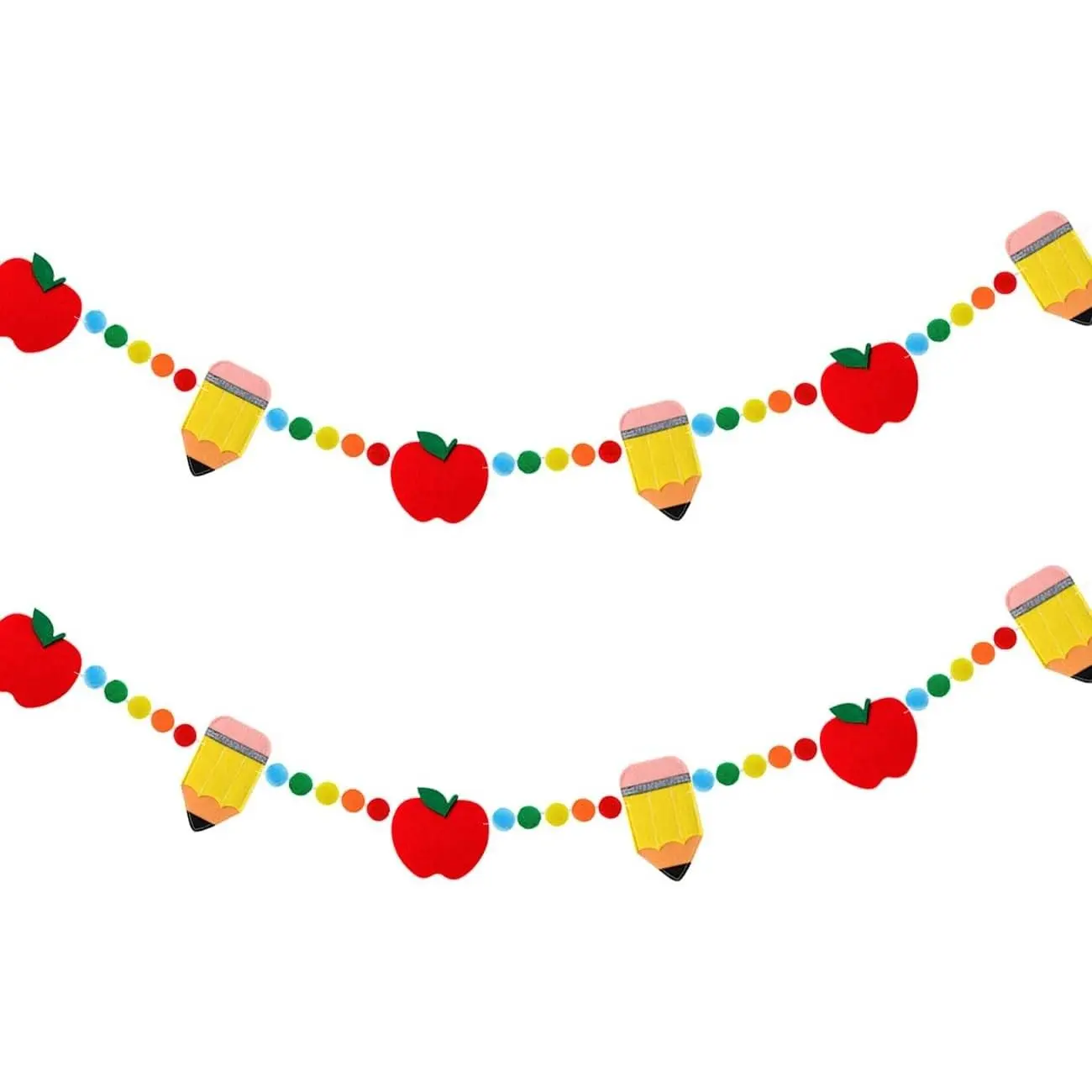 2 PCS Back to School Pencil Felt Pom Pom Garland, Colorful Hanging Pom Pom Ball Banner for Classroom Bulletin Board Decorations