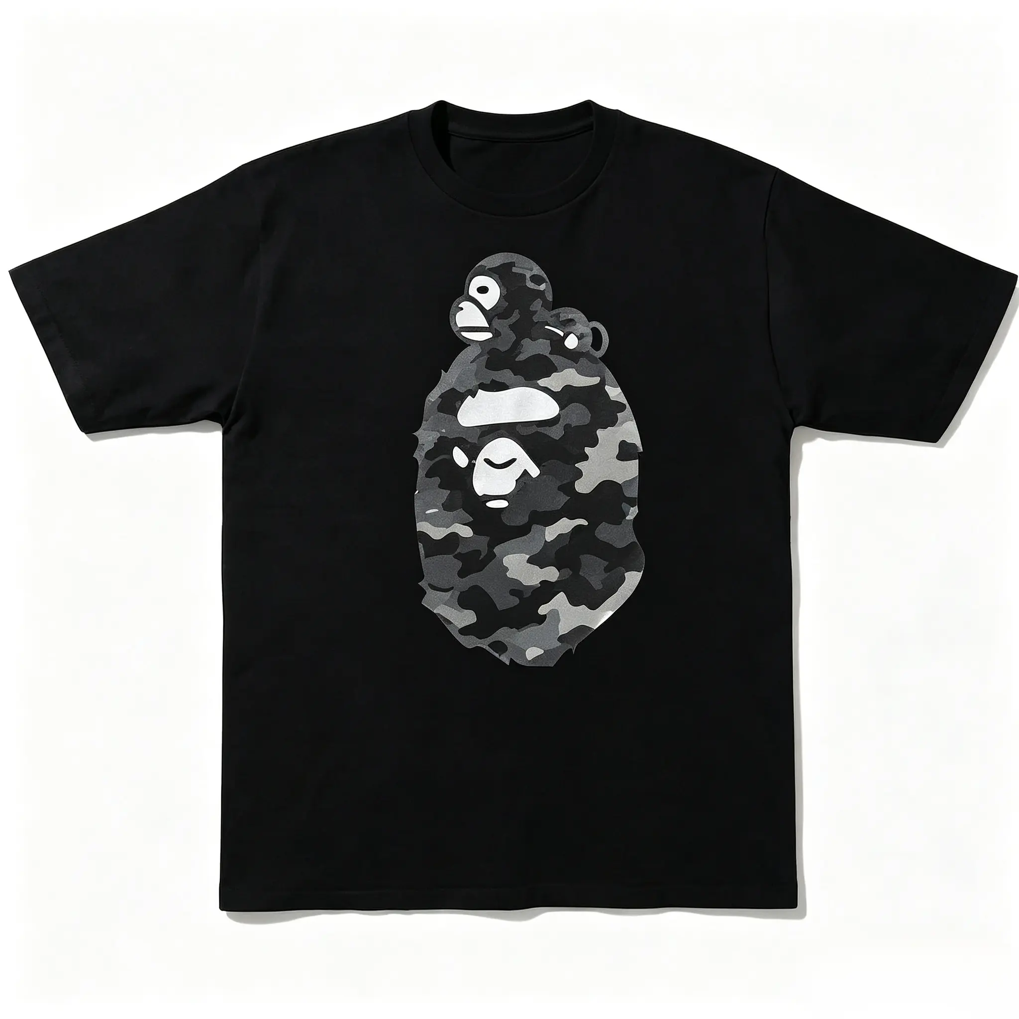 Camouflage Ape Family Graphic Short Sleeve T Shirt Men Streetwear Casual Crew Neck Basic Tee