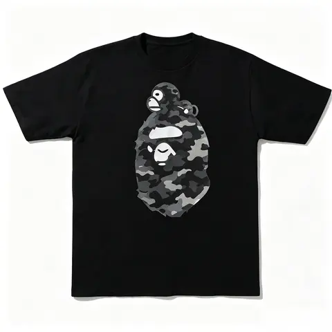 Camouflage Ape Family Graphic Short Sleeve T Shirt Men Streetwear Casual Crew Neck Basic Tee