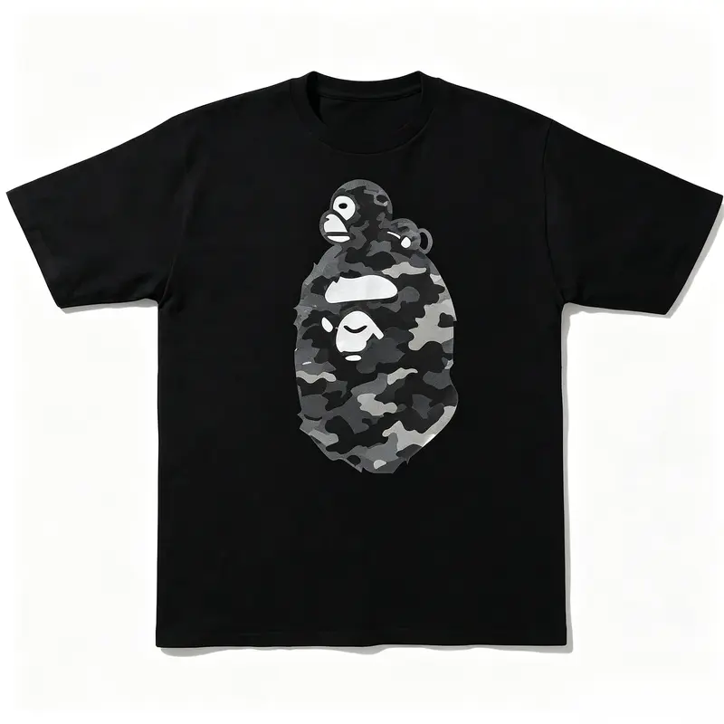 Camouflage Ape Family Graphic Short Sleeve T Shirt Men Streetwear Casual Crew Neck Basic Tee