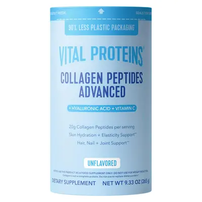 Vital Proteins Collagen Peptides Advanced - Unflavored, 9.33 oz | Powder Dietary Supplement | Hydrolyzed Collagen with Hyaluronic Acid and Vitamin C