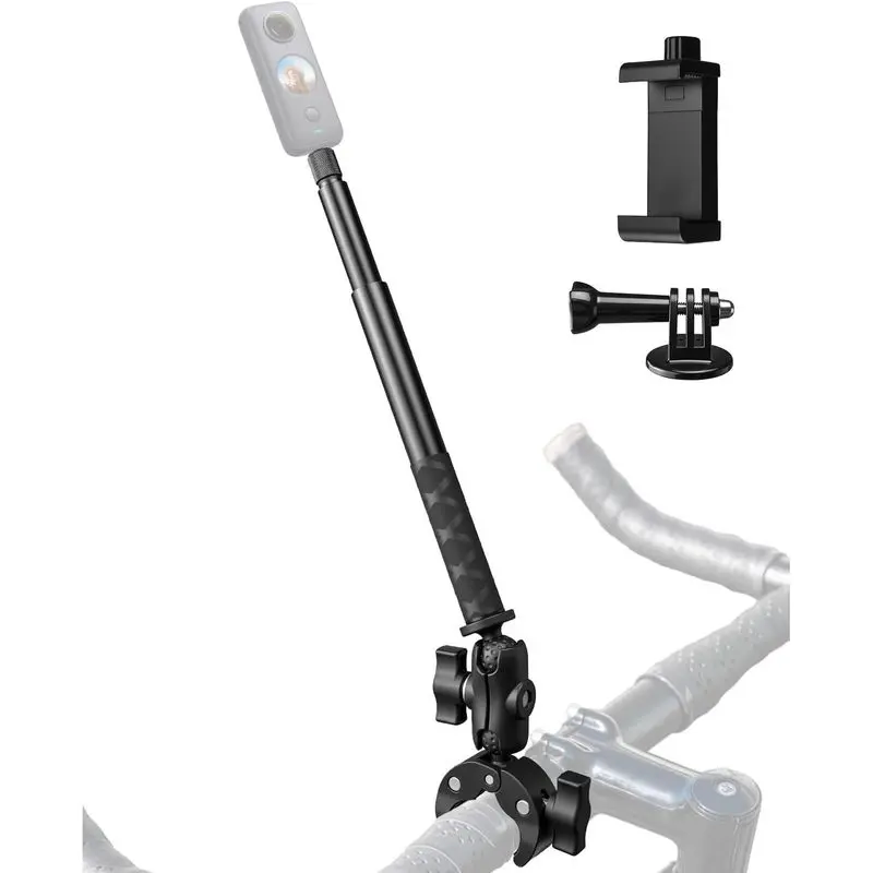 Bike Motorcycle Handlebar Camera Mount, Selfie Stick Mount, Compatible with Insta360 DJI Osmo 360 GoPro Series, Third-Person Extendable for Ride Tracking Shooting Video