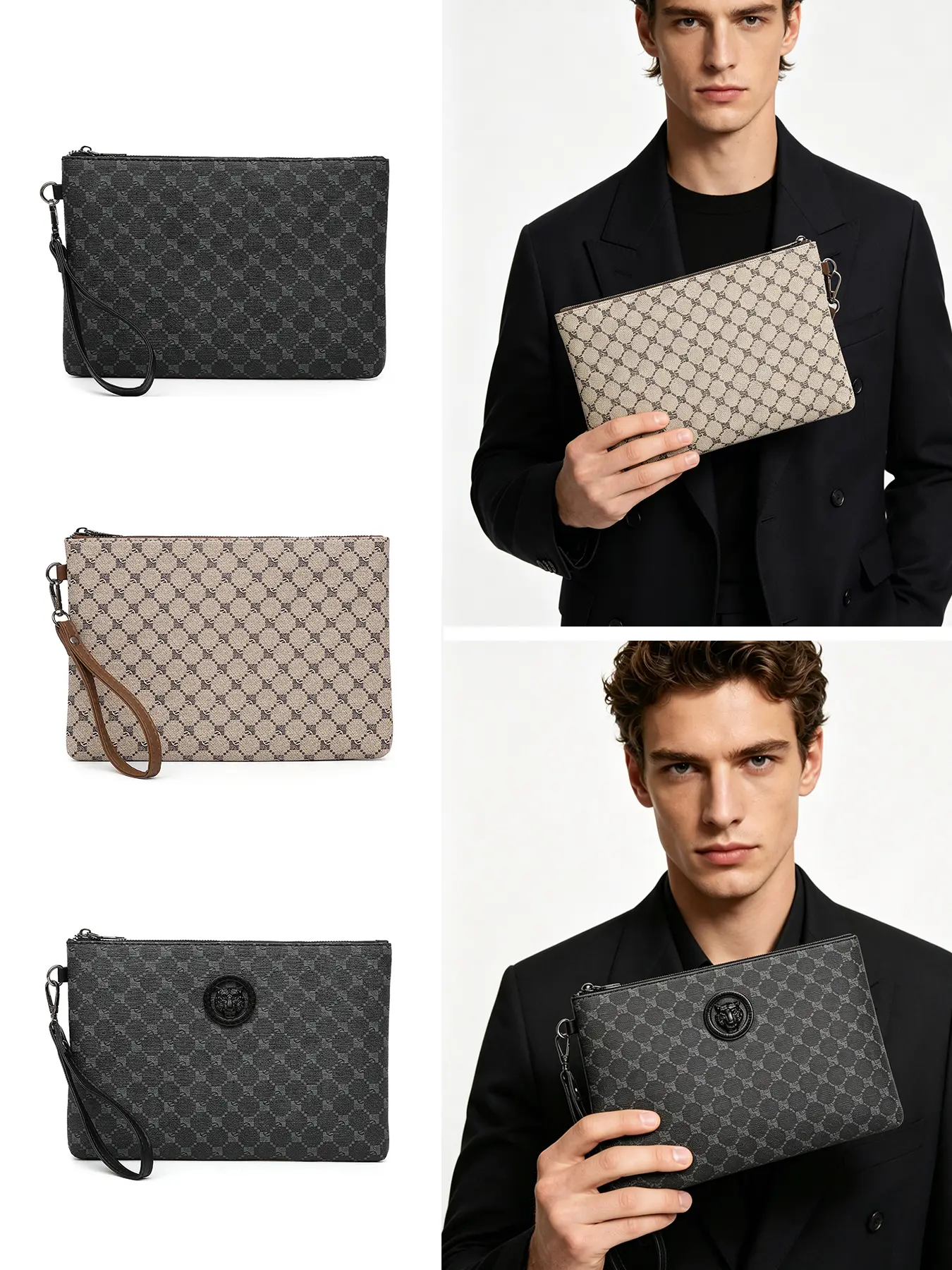 Men's Wrist Strap Crossbody Bag, Fashionable Graphic Print PU Envelope Clutch Pouch, Large Capacity Portable Phone Wallet Card Holder