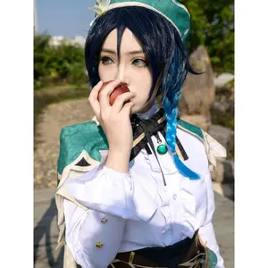 Game Genshin Impact Venti Cosplay Wig Anime Wigs Braid Heat Resistant Synthetic Hair Halloween Wig