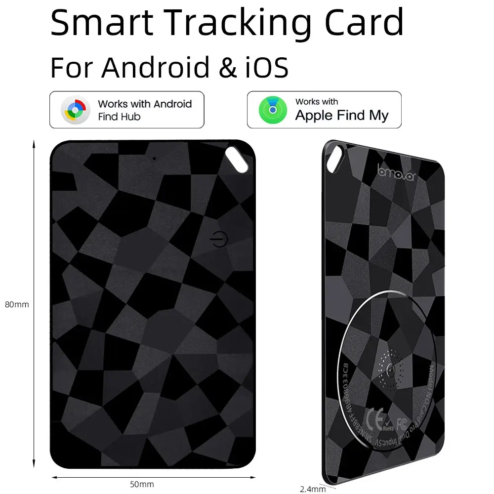 Dual‑System Anti‑Lost Tracker,Smart Wallet Tracking Card,Smart Tag, Item Finder,Compatible with Android Google Find Hub & Apple Find My. Supports wireless charging, waterproof, global positioning ,suitable for keys, luggage, passports, wallets, backpacks