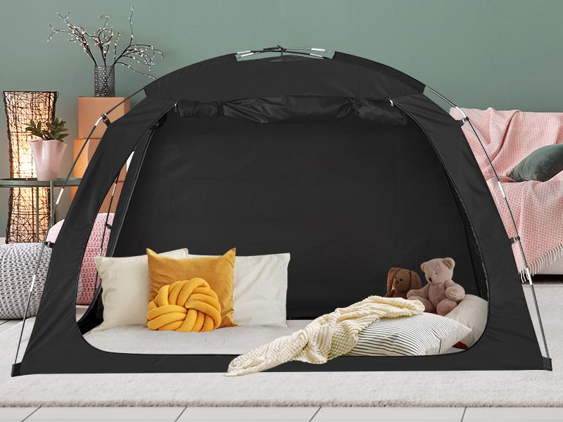 Bed Tent Full Size Bed, Light Reducing Sleeping Tent Lightweight Indoor Tent Breathable Privacy on Bed with 2 Doors for Adults Kids Autism (Full, Black)