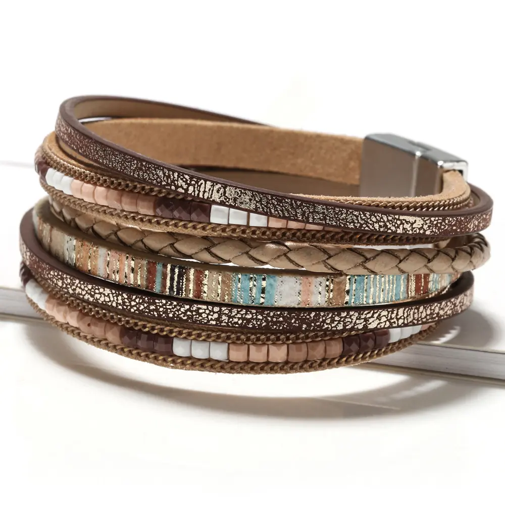 Retro Leather Wrap Bracelets, Boho Western Layered Jewelry | Layered Leather Cuff Bracelets, Easy on And Off, Boho Western Style, Daily Vacations, Party Wear, Jewelry, Holiday Gift