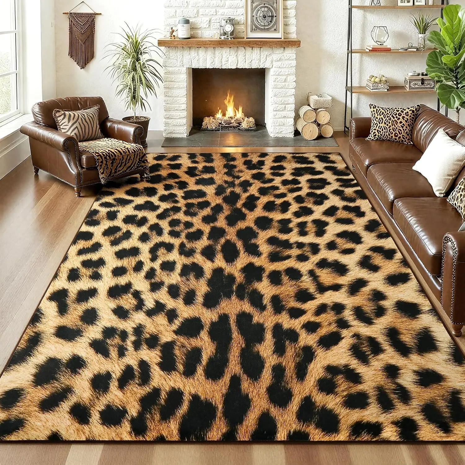 Leopard Rug for Bedroom 4x6 , Machine Washable  Rug  Print  Area Rug, Large Non-Slip Faux  Leopard  Rugs Carpet for Office Living Room Dinner Room  Decor