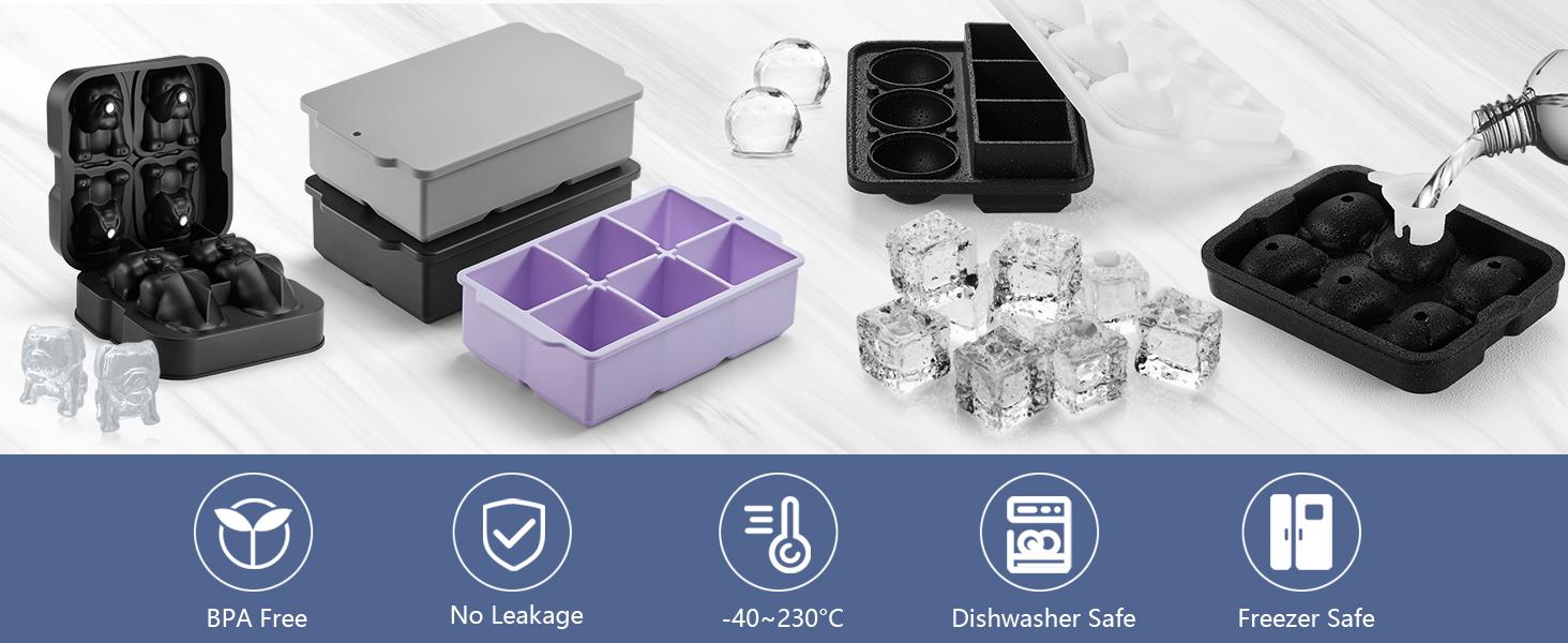 Large Ice Cube Molds Tray with Lid, Stackable Big Silicone Square Ice Cube Mold for Whiskey Cocktails Bourbon Soups Frozen Treats, Whiskey Gifts for Men from Daughter Wife Son Kids