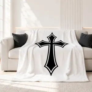 1PC Cross Pattern Blanket, Gothic Faith Style Single-Sided Print Soft Throw Blanket, Cozy Skin-Friendly Cover, Ideal as Sofa Blanket, Bed Throw, Nap Blanket, Travel Blanket and All-Season Home Blanket for Bedroom, Living Room, Dorm and Office