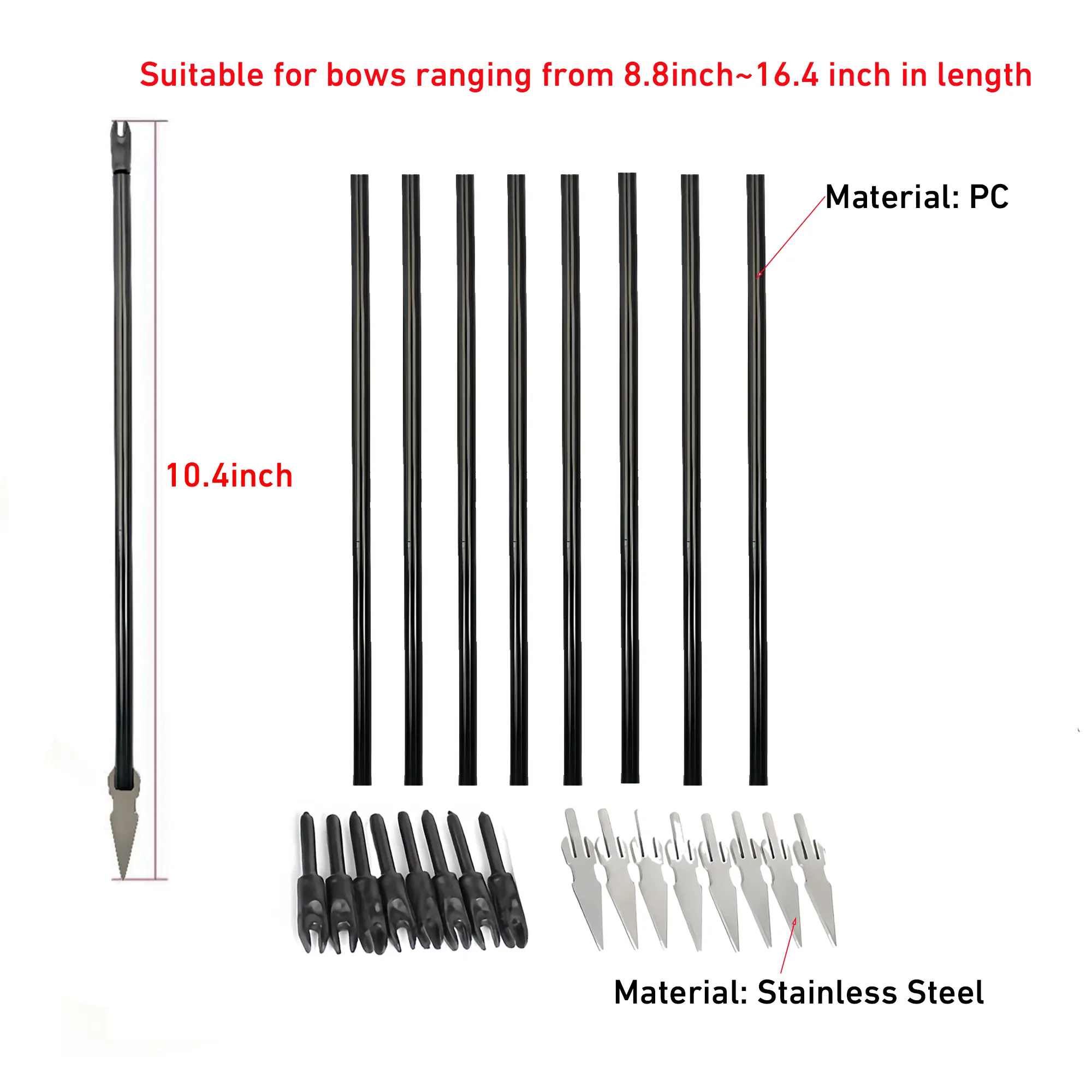 Targeting Arrows - 8-Piece Archery Arrows, Suitable for mini compound bow ranging from 8.8inch~16.4 inch in length