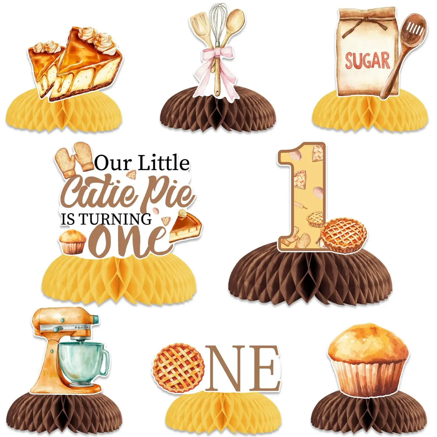 1Set Cutie Pie 1anniversary Birthday Decorations Little Cutie Pie First Birthday Honeycomb Centerpieces Cutie Pie Table Centerpieces Sweet as Pie First Party Decors for Baking Cookie First Birthday Party