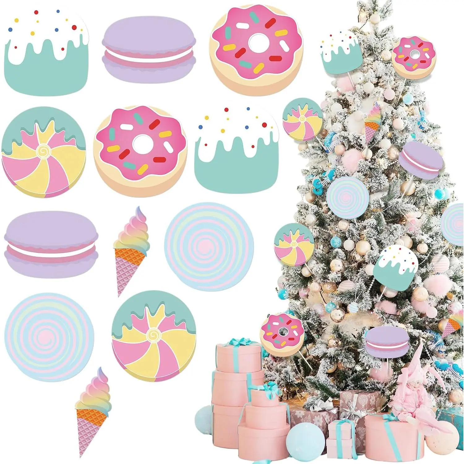 12 count Large Pastel Candy Christmas Tree Decorations 7.87 Inch  Ice Cream Dessert Christmas Picks Ornaments for DIY Xmas Tree Topper  Office Holiday Party Vase Decor