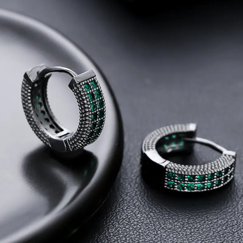 Men's Stylish Rhinestone Decorated Bling Hoop Earrings, Statement Earring, Fashion Jewelry for Party, Daily Clothing Decor, Trendy All-match & Exquisite Jewelry for Birthday Gift, High Quality Earrings, Trendy Fashionable Accessories