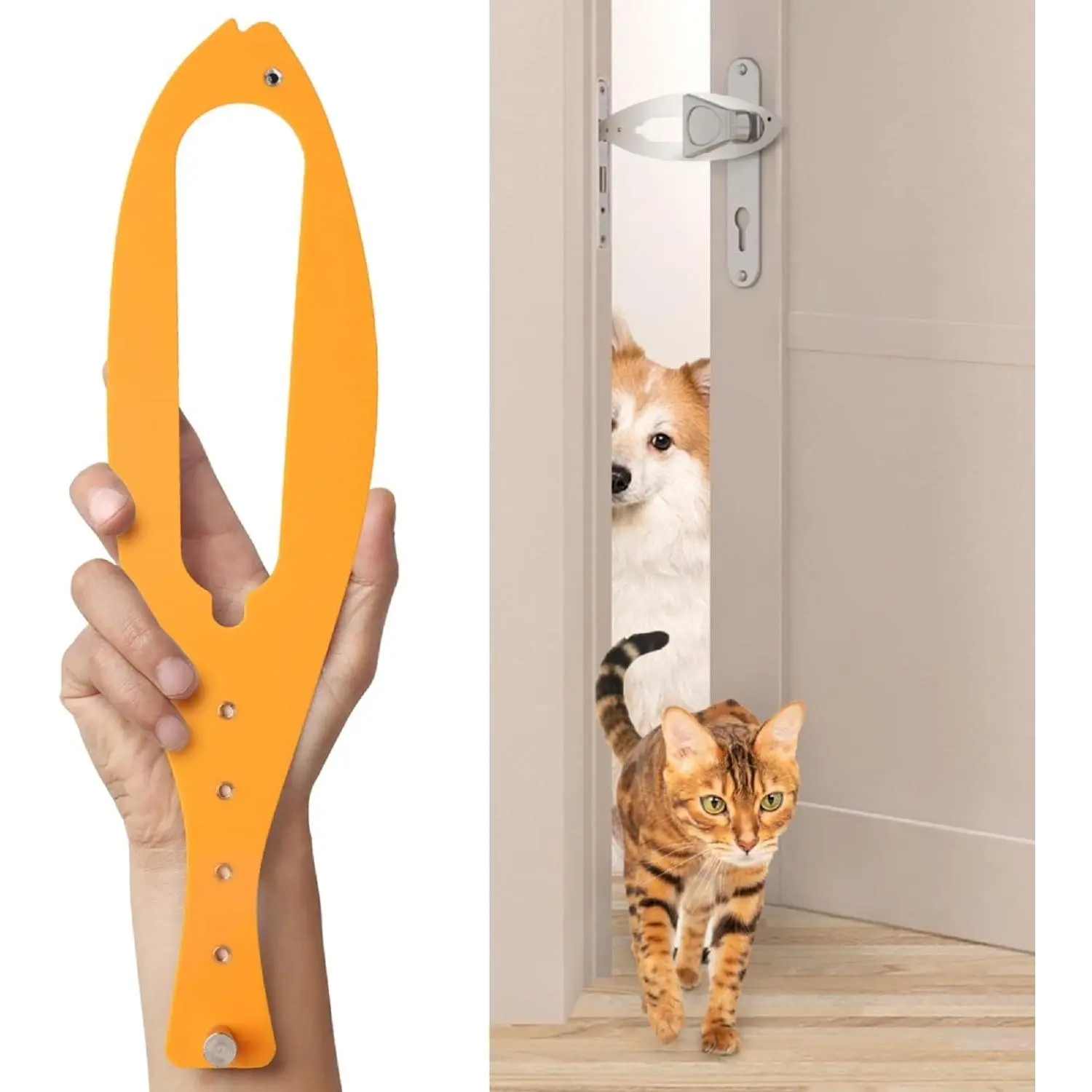 Cat Door Latch, 1  count Flex Latch Cat Door Holder, Cat Door Stopper to Keep Dog Out of Litter Boxes and Food, 5 Adjustable Size Strap 2.5-6" Wide, No Measuring, Easy to Install, Yellow