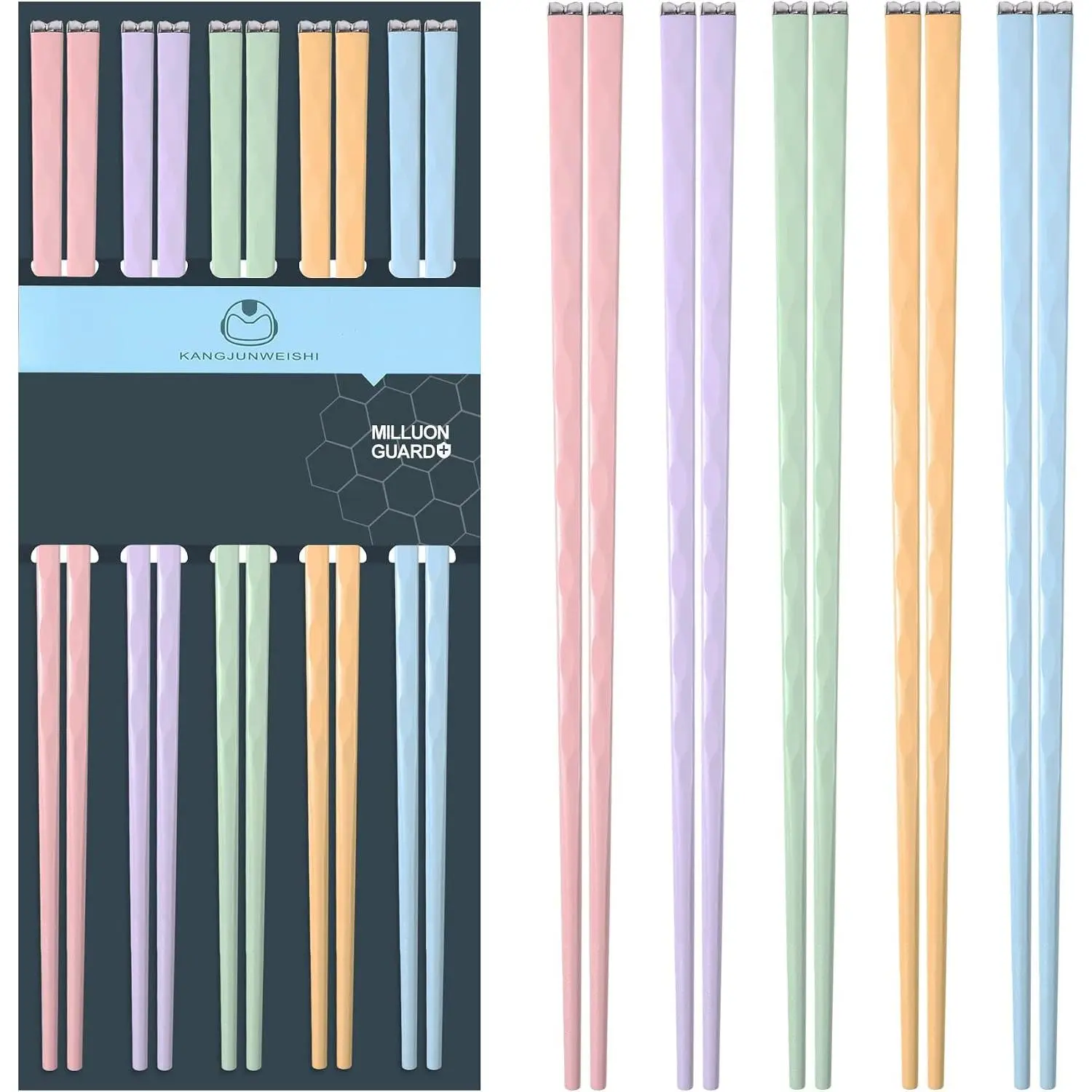 5 Pairs Fiberglass  Chopsticks, Non-slip, Muti-color | -Safe, Heat-Resistant to 356°F, Dishwasher-Safe, Lightweight,  Grip,  Family Set, Ideal for Sushi/Ramen