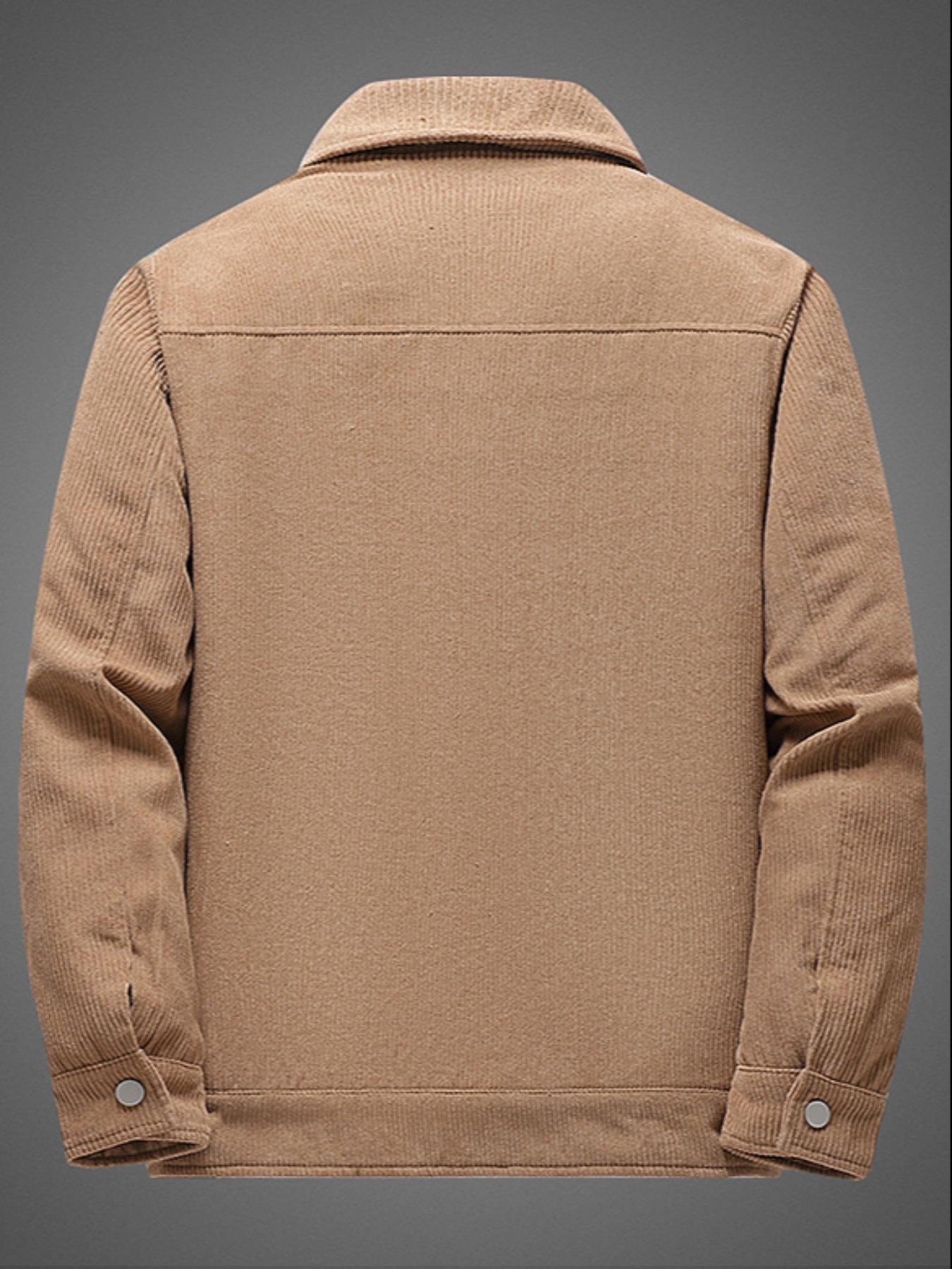 Men's Solid Button Front Pocket Thermal Lined Jacket, Loose Casual Long Sleeve Collared Outerwear for Fall & Winter, Men's Clothes for Daily Wear, Casual Fashion Coat, Casual Comfy Jacket