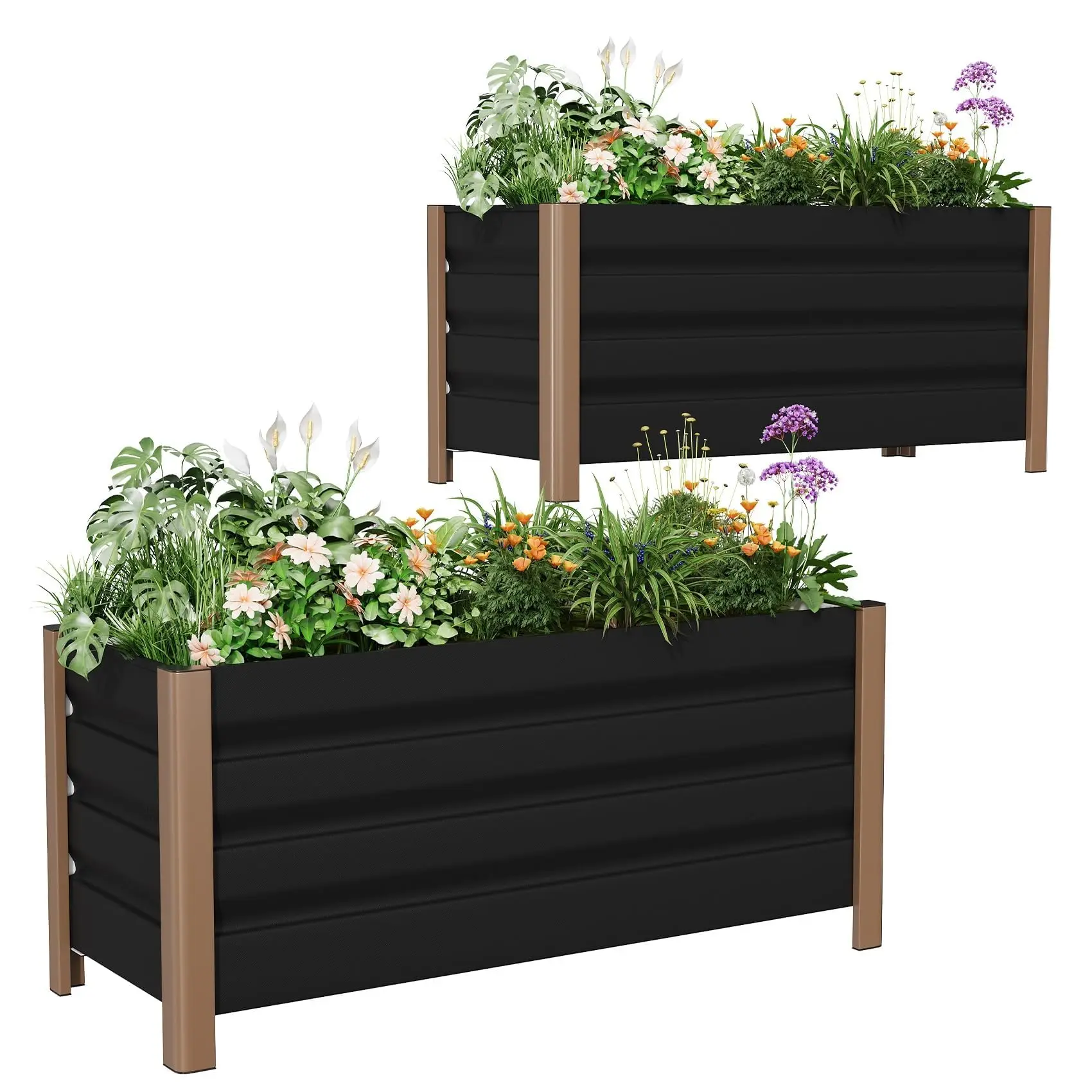 Aluminum Rectangular Raised Garden Planter Boxes (2-Pack) - 2 Sizes Available: 39"x16"x18" Gray, 24"x16"x18" White - Durable, Stylish Outdoor Planting Solution for Modern Home Decor