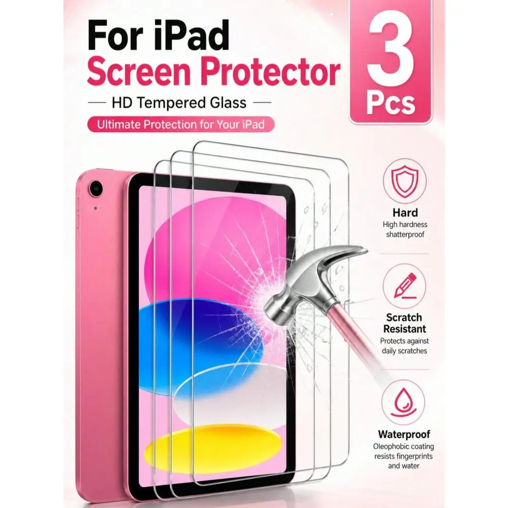 3pcs High Definition Tempered Glass Screen Protector Compatible with Ipad, Compatible with Ipad A16 2025 11th Gen/Apple, Anti-Scratch,Anti-Fingerprint, Easy To Install,Full Coverage, Compatible with Ipad Air 11 Inch (M5/M4/M3/M2) 2026/2025/2024 11" 13"