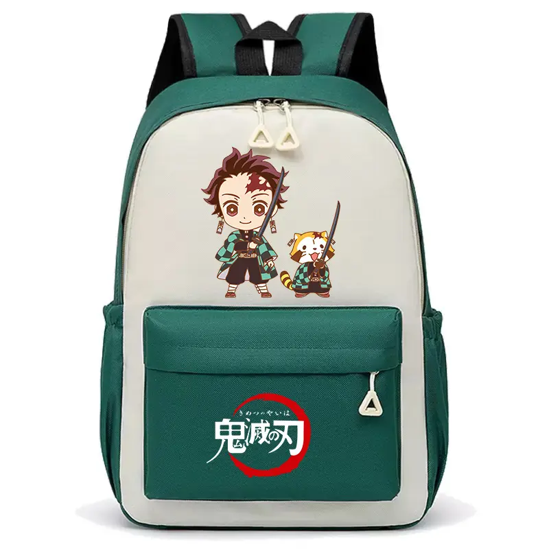 Demon Slayer Color Block Backpack Anime Character Print School Bag Large Capacity Casual Daypack Lightweight Travel Rucksack For Teen Girls Fans Gift