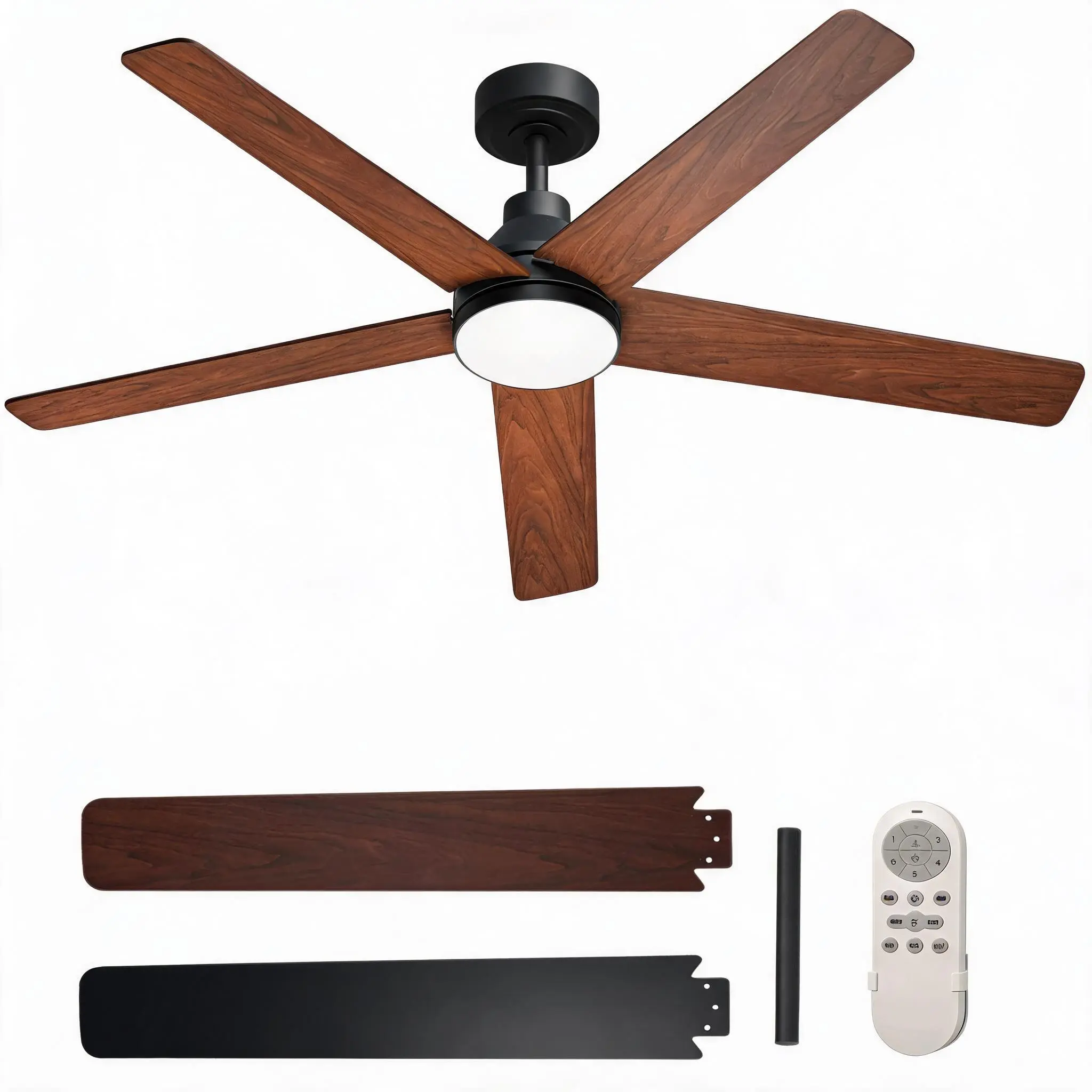 GAOMON Modern 42-52 Inch DC Motor Quiet Round Ceiling Fan with Remote Control, Dimmable Light, 3-Color Temp LEDs, Reversible Black/Wood Blades, 6 Speeds, for Bedroom, Living Room