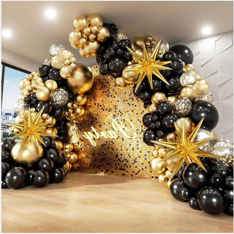 132PCS Black Gold Balloon Garland Kit, Metallic Gold Starburst Foil Balloons Arch Kit, Balloon Arch Set, Black Gold Confetti Latex Balloons for Birthday New Year Graduation Anniversary Party Decorations