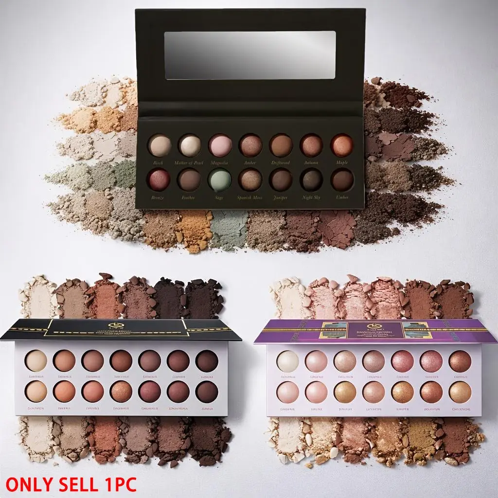 14-color baked ice cream cosmetic eyeshadow palette set - multi-tonal (warm-toned nude/ pink/ brown/ green), matte + shimmer texture, with luxurious mirror-like cover, suitable for daily/ party/ elegant makeup looks Makeup Palettes