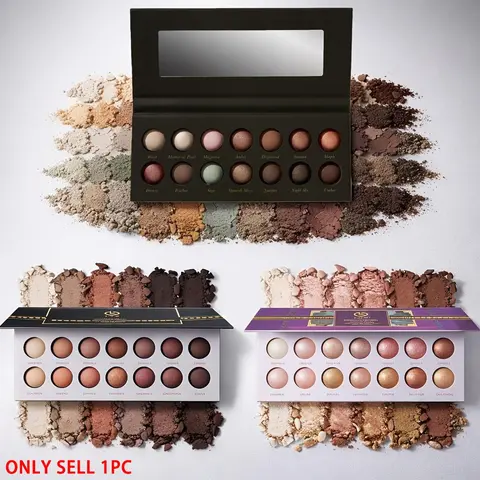 14-color baked ice cream cosmetic eyeshadow palette set - multi-tonal (warm-toned nude/ pink/ brown/ green), matte + shimmer texture, with luxurious mirror-like cover, suitable for daily/ party/ elegant makeup looks Makeup Palettes