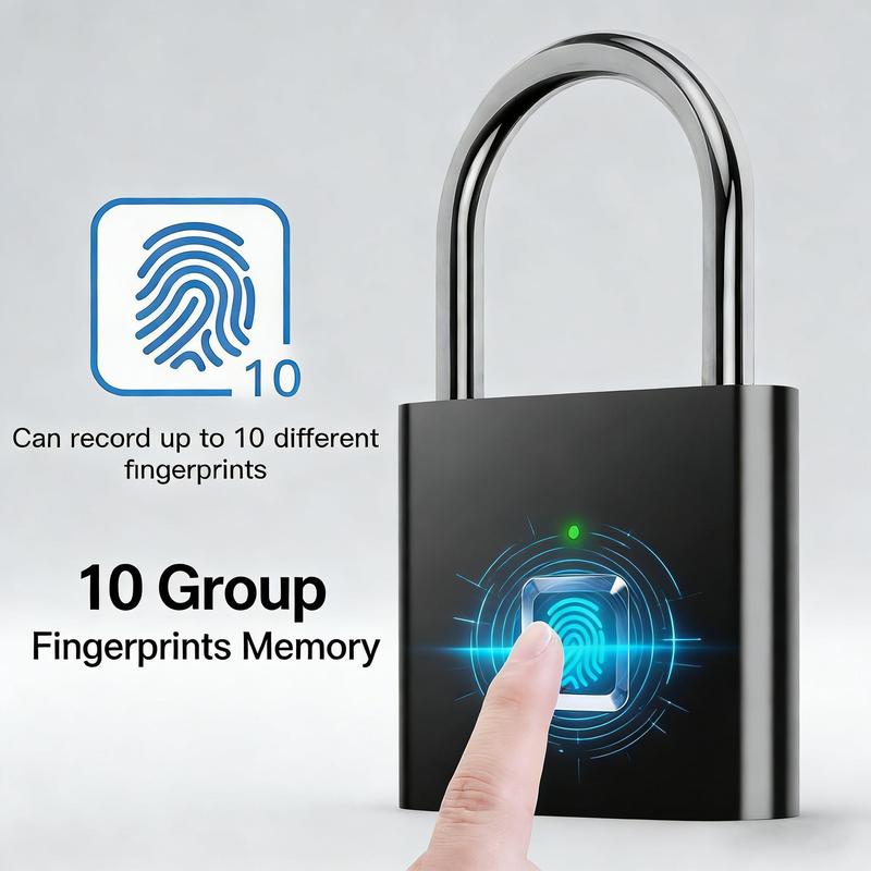 Smart Fingerprint Padlock - Bluetooth Unlock, IP67 Waterproof Lock with 10 Fingerprint Capacity for Suitcases, Lockers & Outdoor Gates