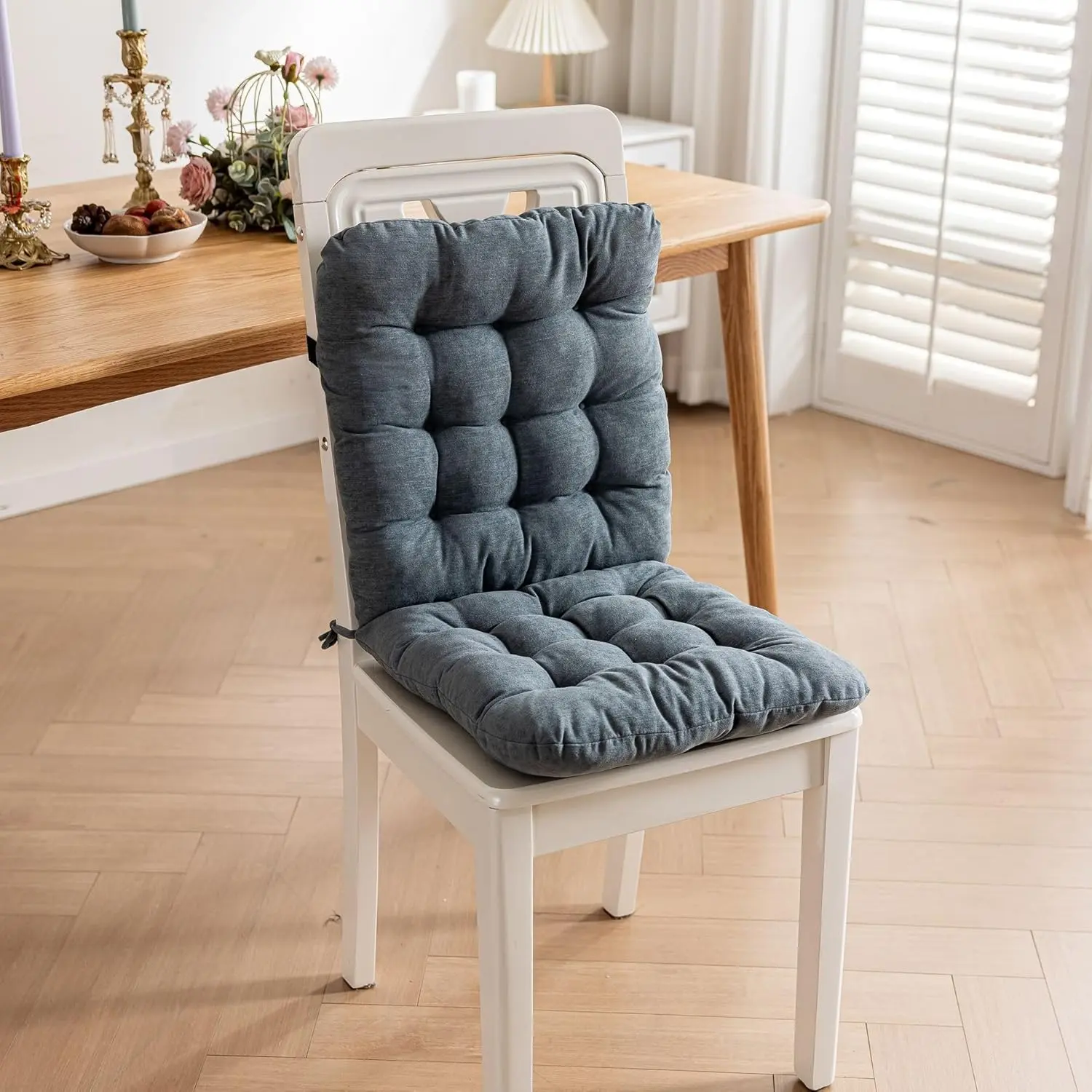 Desk Chair Cushion,Non-Slip Office Chair Pad with Ties,Soft Seat Cushion with High Back Support for Dorm,Car,Dining Room,Kitchen,Rocking Chairs (Dark Grey)