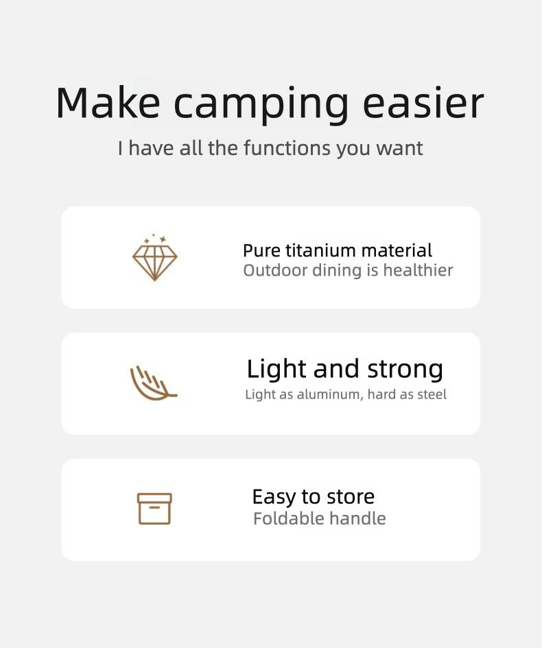 Pure Titanium Camping Cookware Set Foldable Lightweight Outdoor Pot Pan for Backpacking Hiking Picnic Cooking with Soup Frying Pot