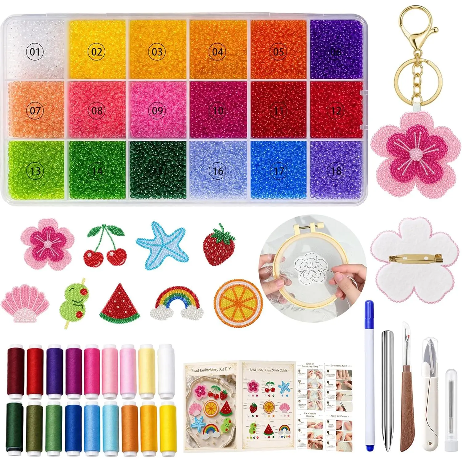 11600 count Bead Embroidery Kit for Beginners DIY Craft with Tools | Step-by-Step Instructions for Beading Stitches, Make Custom Bag Charms Brooches & Accessories, Ideal for  Craft Gifts
