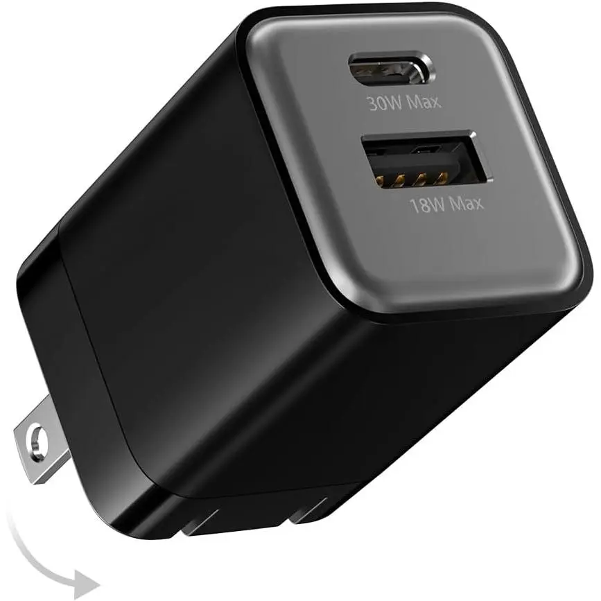 USB C   Charger, 30W -Port GaN Nano Charger with Foldable Plug for  17/16/15 Series, iPad, Galaxy S26 Ultra and  Series, (Black, 1 Pack)