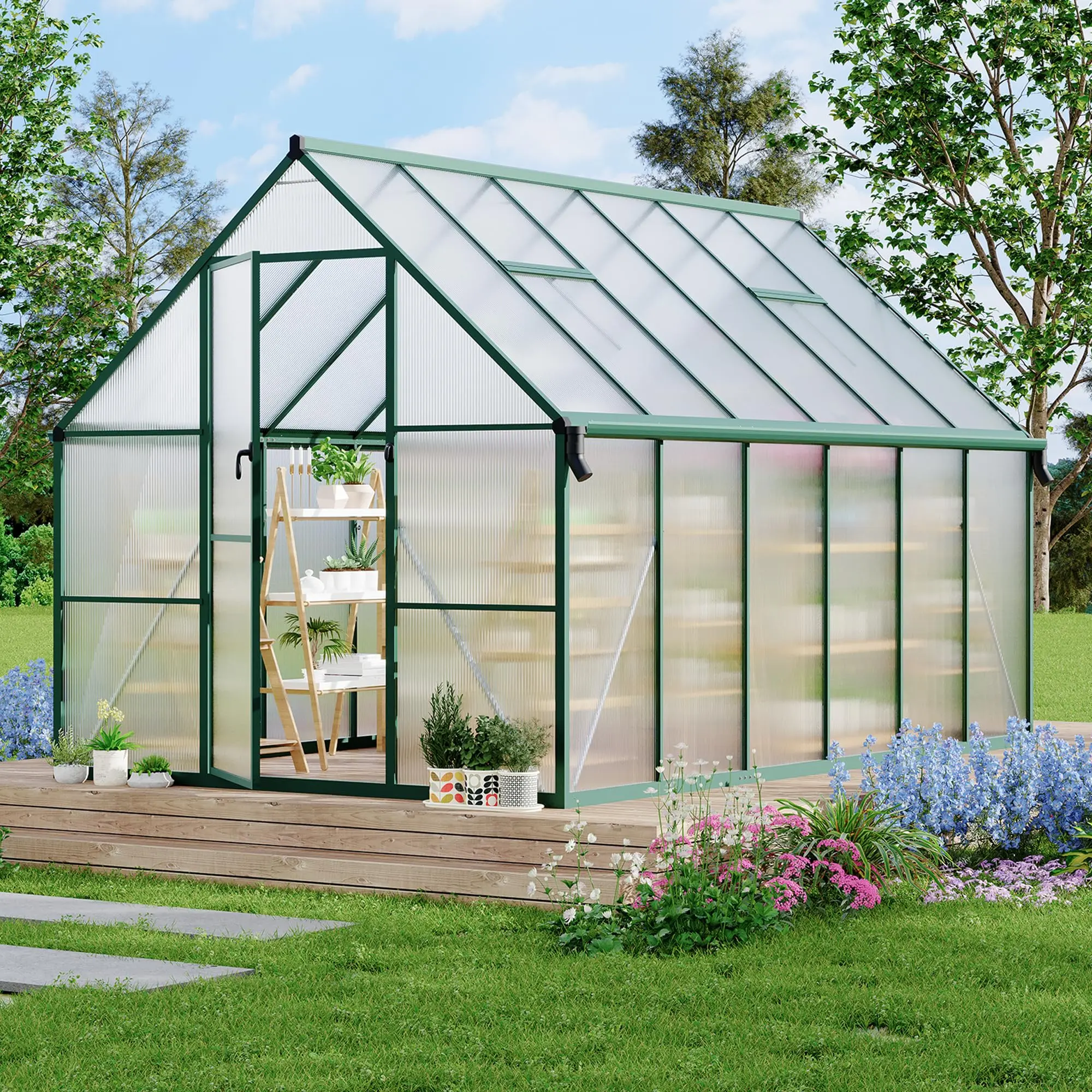 Garvee 8'X14' Aluminum-Framed Polycarbonate Greenhouse, Heavy Duty Polycarbonate Greenhouse with Quick Setup Structure and Roof Vent, Large Enhanced Aluminum Greenhouses Kit for Outdoors