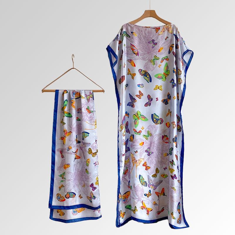 Women's Floral Print Long Dress & Scarf Set,Boho Casual Shawl Dress & Scarf Set for BeachVacation Holiday, Ladies Clothes for AllSeasons