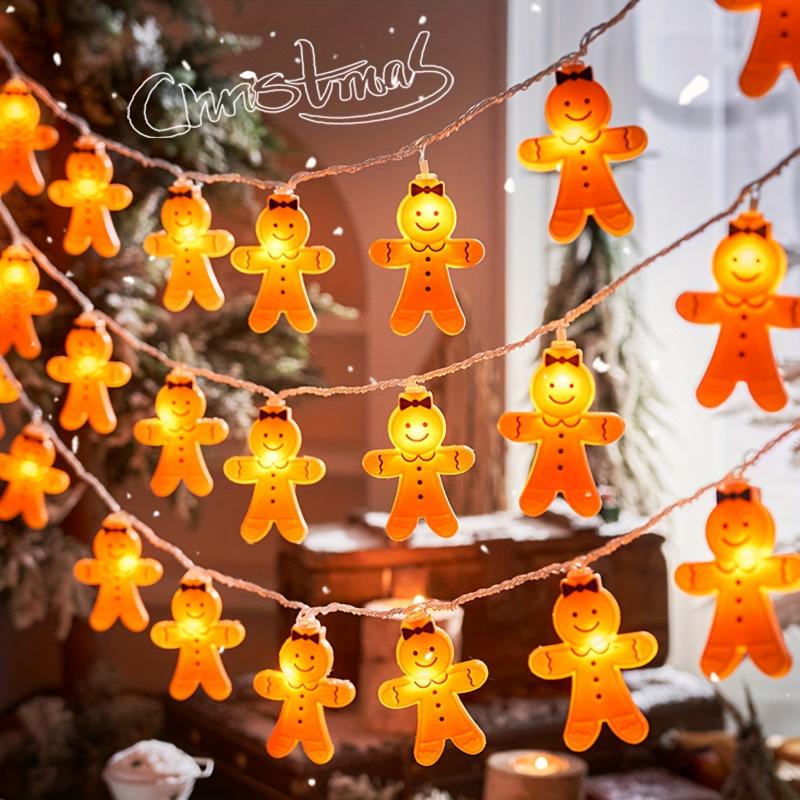 LED Gingerbread for Man String Lights - Battery-Powered, Multi-Color Christmas Decoration for Yard & Bedroom