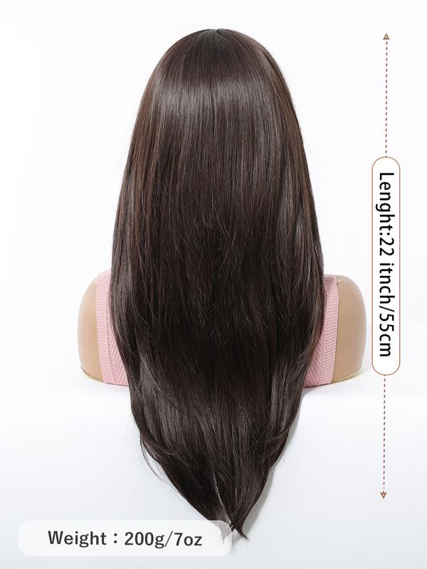 13x6 HD Transparent Lace Front Wig 22Inch Deep Brown Color Synthetic Lace Wig Glueless Lace Wig High Temperature Chemical Fiber Daily Wear&Christmas&Music Festival&Party&Halloween-Natural Look & Comfort Fit