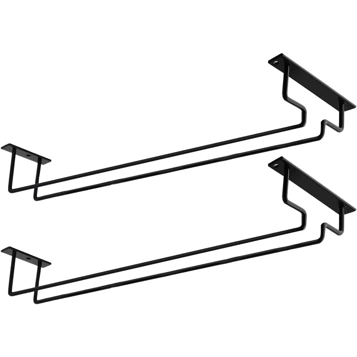 2 Pack 15.9-Inch Long Single Rail Metal  Glass Rack - Under Cabinet Stemware Storage Holder With Screws - Wire Hanger for RV Cabinet Kitchen Bar (Black, 2)