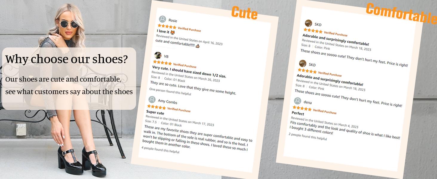 Coutgo Womens' T-Strap Round Toe Chunky Platform Heels Patent Mary Jane Dress Shoes