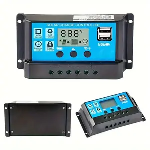 1pc PWM blue controller, solar charging and discharging controller, 12V 24V automatic LCD screen, solar regulator with dual USB ports, using photovoltaic regulation, solar panel control