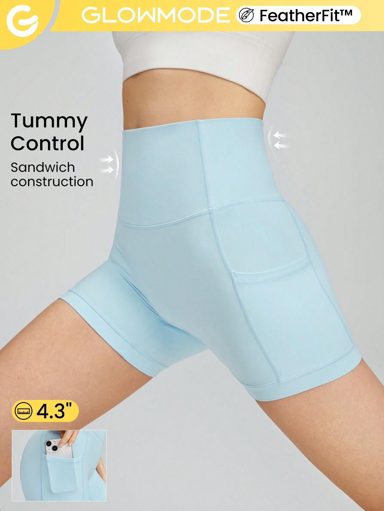GLOWMODE 4.3" FeatherFit Anti-Slip Pocket Bike Shorts Non Front Seam Low Impact Cycling Running Gym Workout