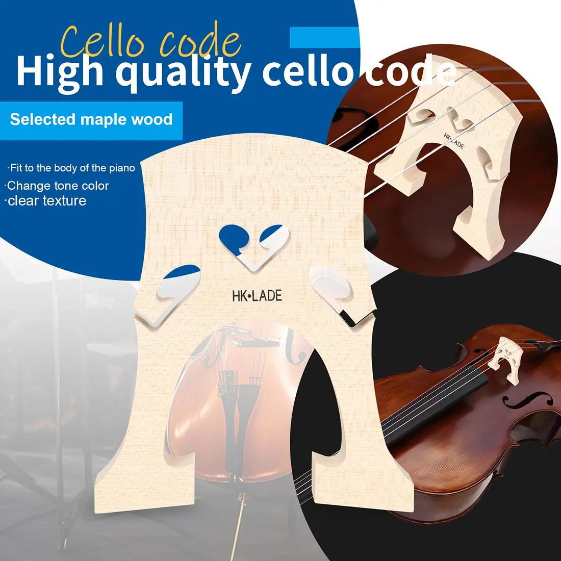 Hk Lade Baroque Ln251 Cello Bridge Maple Wood, High-Quality Craftsmanship, Distinguished Design, Perfect for Musicians