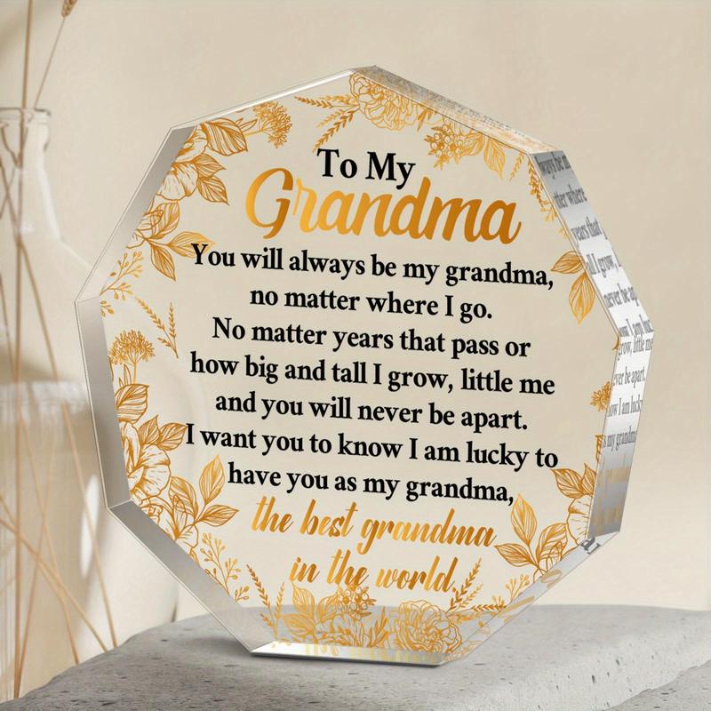 Irregular-Shaped Acrylic Signage Plaque, 1 Set Letter & Leaf Pattern Transparent Acrylic Plaque, Creative Birthday Gift for Grandma, Home Decoration, Home Decor Products, Decorative Plaque